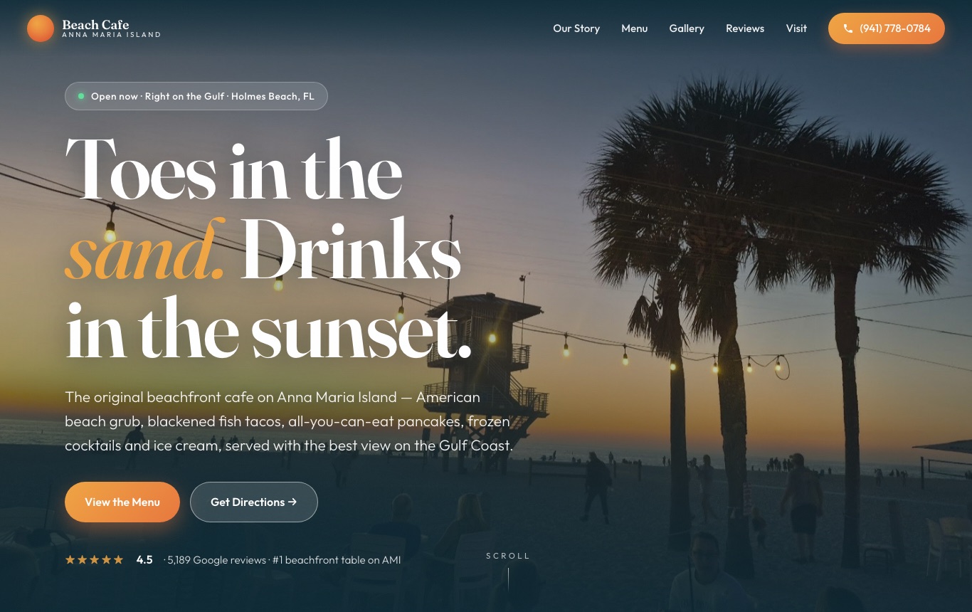 Anna Maria Island Beach Cafe website screenshot
