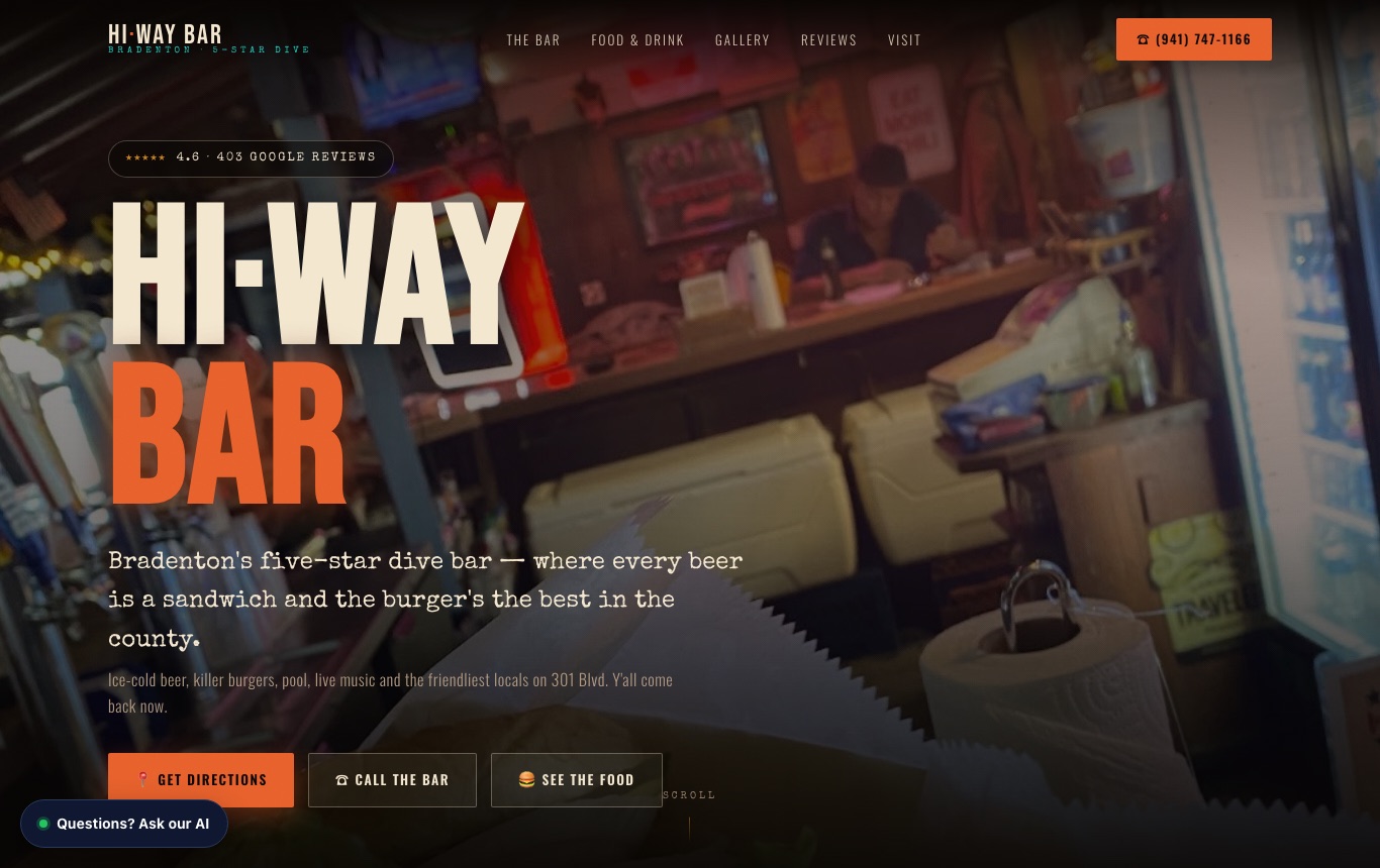 Hi Way Bar website screenshot