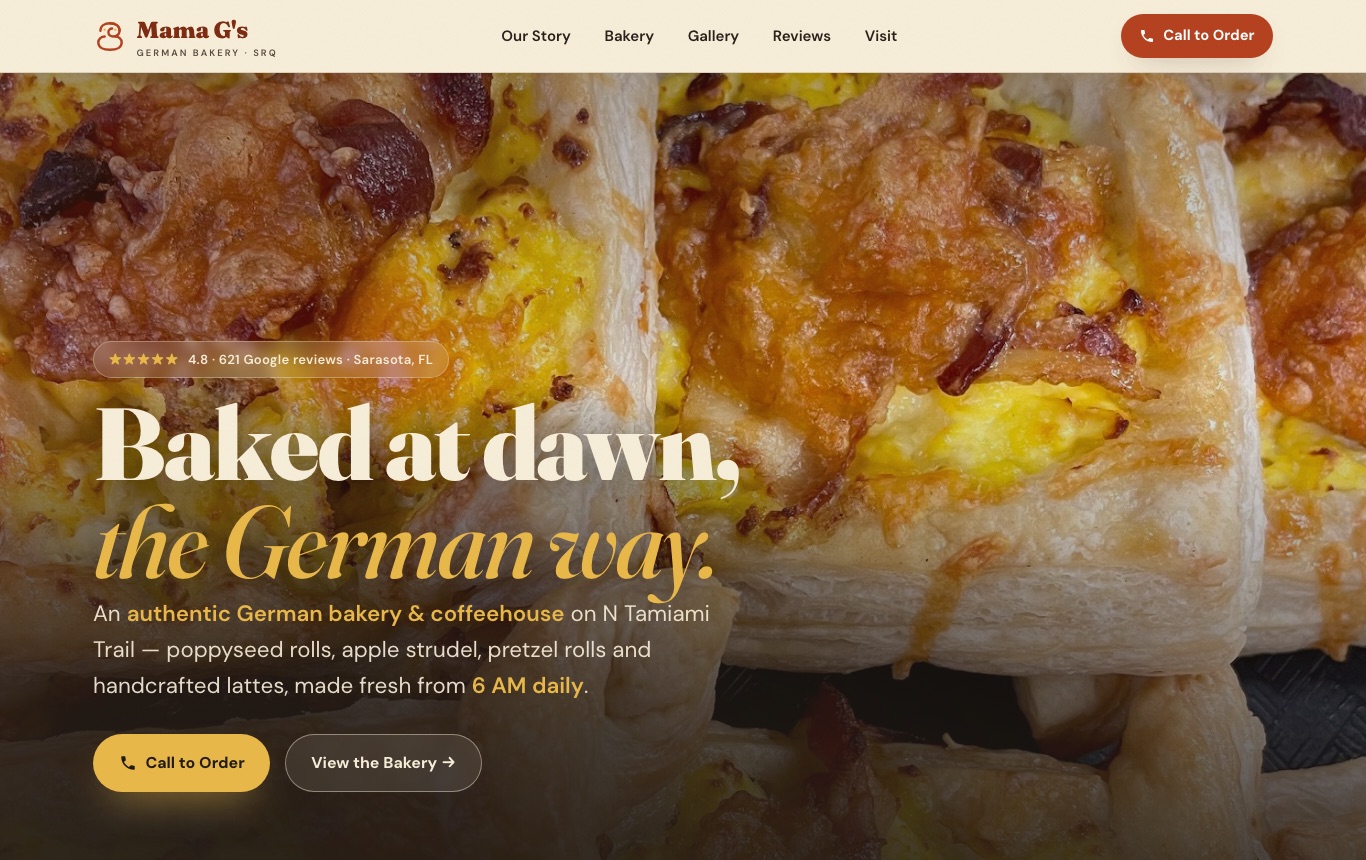 Mama G's SRQ website screenshot