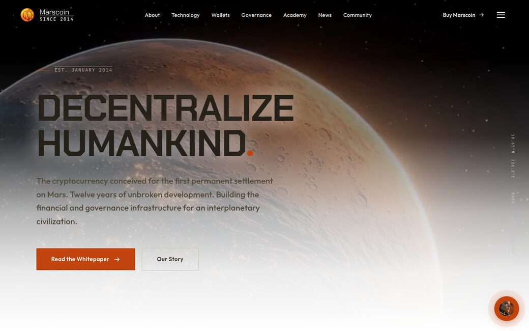 Marscoin website screenshot