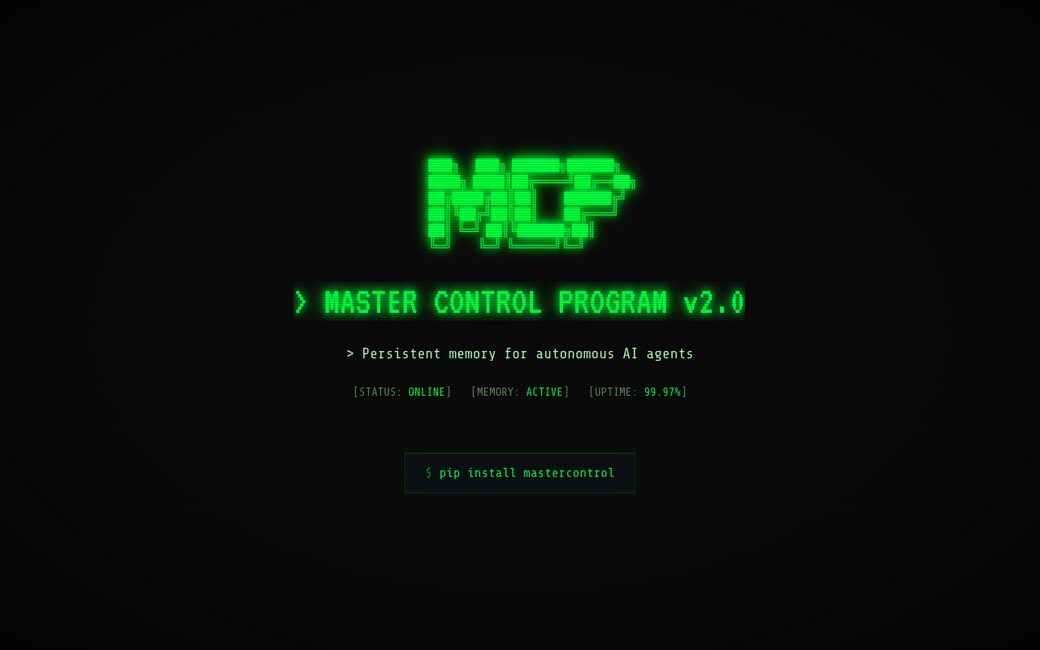 Master Control website screenshot