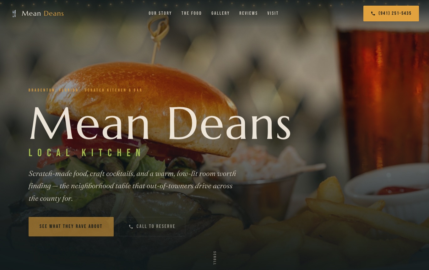 Mean Deans Local Kitchen website screenshot