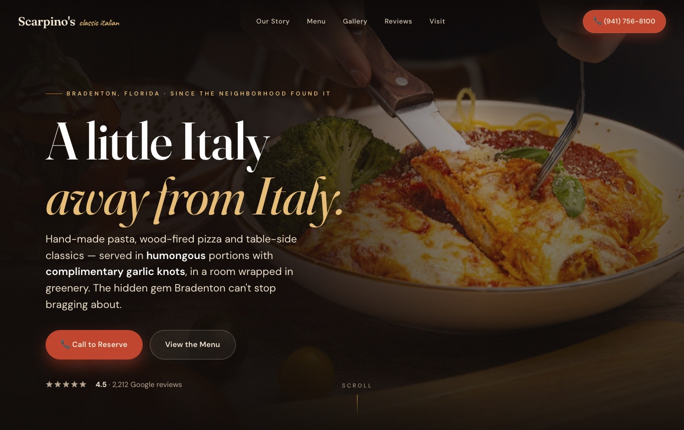 Scarpino's Classic Italian website screenshot