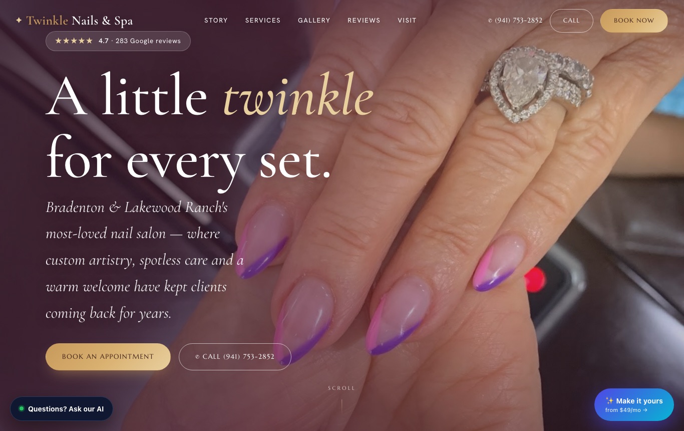 Twinkle Nails & Spa website screenshot