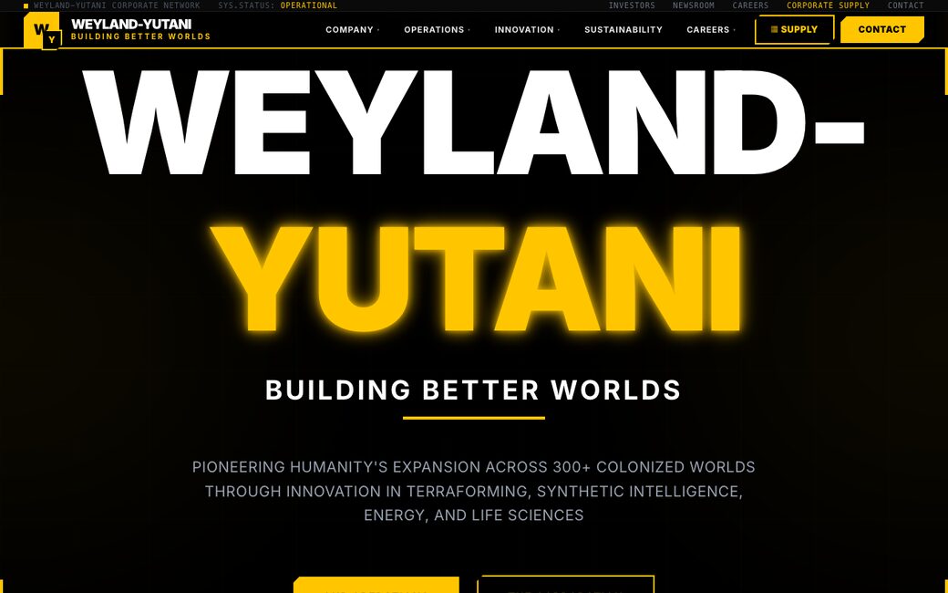 Weyland-Yutani website screenshot